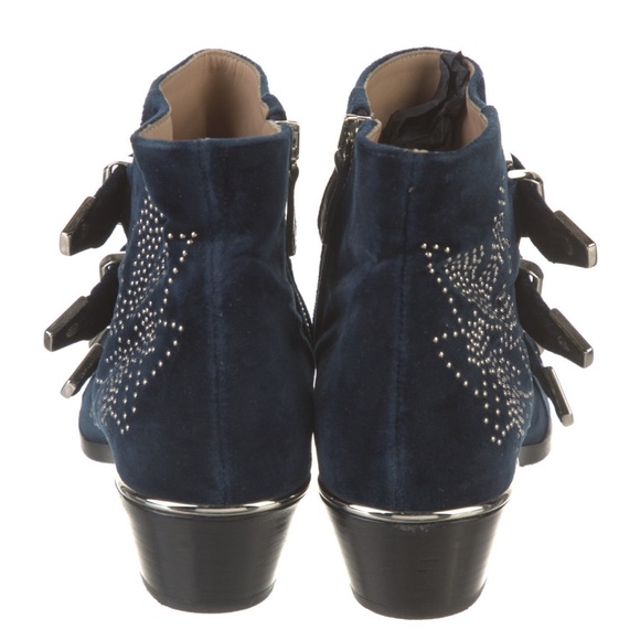 Chloe Susanna Studded Booties in Navy Velvet - Picture 3 of 6